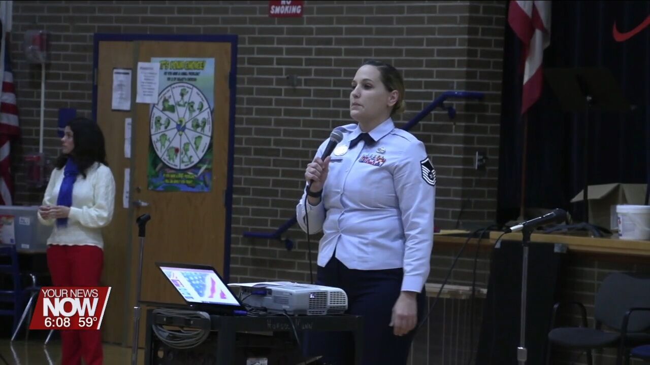 Heritage Elementary students learn about military service during Veterans Day celebration